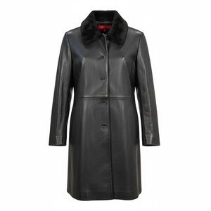 Anne Klein Elegant Black Faux Fur Lamb Skin Long Jacket